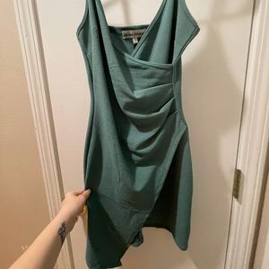 Sage asymmetrical hem bodycon dress
